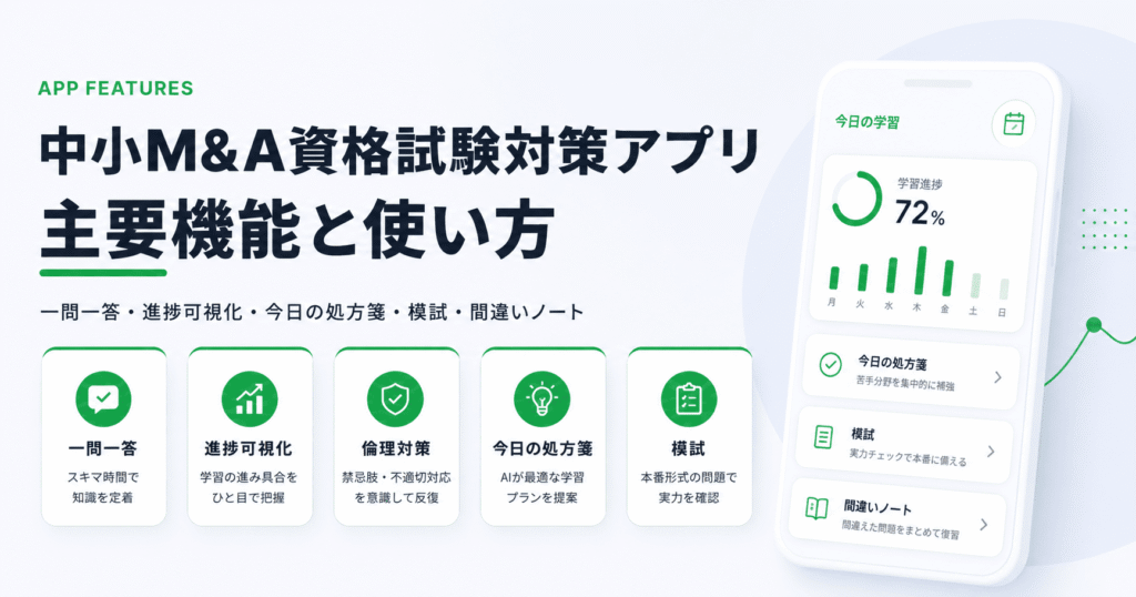 中小M&A資格試験対策アプリでできること｜主要機能と使い方