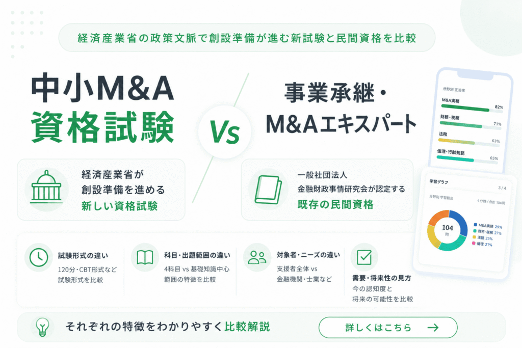中小M&A資格試験と事業承継・M&Aエキスパートの違い｜公的色の強い新